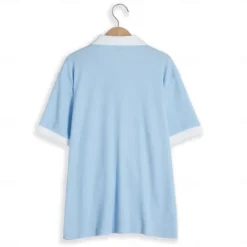 Best OUKU Men's Golf Shirt Waffle Knit Polo Shirt Casual Holiday Lapel Short Sleeve Fashion Old Money Style Plain Button Summer Spring Regular Fit White Light Blue Golf Shirt