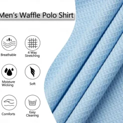 Best OUKU Men's Golf Shirt Waffle Knit Polo Shirt Casual Holiday Lapel Short Sleeve Fashion Old Money Style Plain Button Summer Spring Regular Fit White Light Blue Golf Shirt