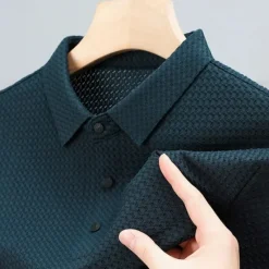 Hot OUKU Men's Golf Shirt Waffle Knit Polo Shirt Business Active Classic Short Sleeve Fashion Modern Solid Color Button Summer Spring Regular Fit Dark Grey Apricot Black Dark Green Golf Shirt
