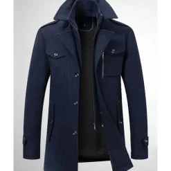 Best OUKU Men's Gothic Winter Jacket Peacoat Vacation Daily Fall & Winter Polyester Thermal Warm Wearable Outerwear Clothing Apparel Fashion Classic Plain Pocket Lapel Single Breasted
