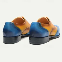 New OUKU Men's Gradient Brogue Oxford Shoes – Premium Cowhide Leather with Yellow and Blue Design, Perfect for Business, Parties, or Formal Occasions Brown / Blue
