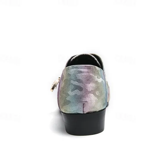 Hot OUKU Men's Gradient Camo Formal Shoes with Metallic Toe Caps and Buckle Detail - Elegant Lace-Up Design for Parties and Special Events Gold