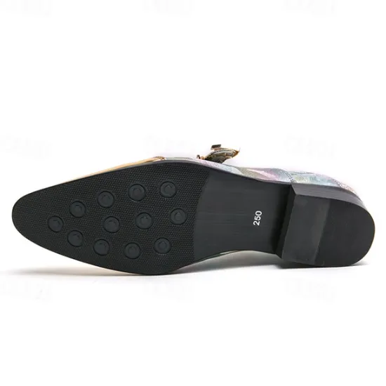 Hot OUKU Men's Gradient Camo Formal Shoes with Metallic Toe Caps and Buckle Detail - Elegant Lace-Up Design for Parties and Special Events Gold