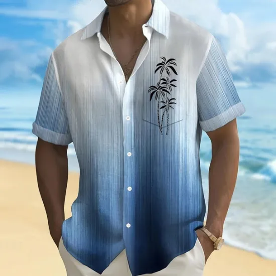 Sale OUKU Men's Gradient Color Coconut Palm Shirt Summer Hawaiian Shirt Button Up Shirt Short Sleeve Hawaiian Vacation Holiday Beach Wear Summer Spring Turndown 3D Print Collared Shirts Front One Pocket Blue