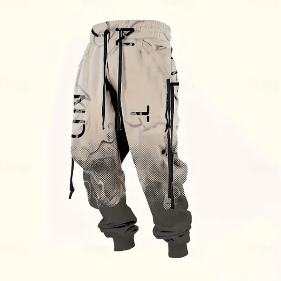 OUKU Men's Gradient Color Letter Print Sweatpants Joggers Trousers Mid Waist Drawstring Elastic Waist Casual Jogging Streetwear Workout Athletic Sweatpants with Pockets Spring Fall 3D Print Black Wine