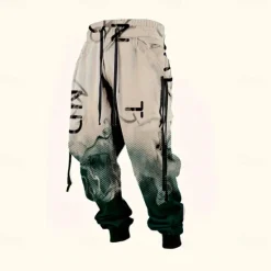 OUKU Men's Gradient Color Letter Print Sweatpants Joggers Trousers Mid Waist Drawstring Elastic Waist Casual Jogging Streetwear Workout Athletic Sweatpants with Pockets Spring Fall 3D Print Black Wine