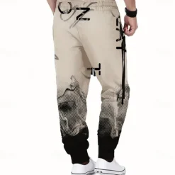 OUKU Men's Gradient Color Letter Print Sweatpants Joggers Trousers Mid Waist Drawstring Elastic Waist Casual Jogging Streetwear Workout Athletic Sweatpants with Pockets Spring Fall 3D Print Black Wine
