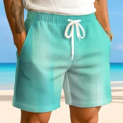 Outlet OUKU Men's Gradient Color Waffle Shorts Sweat Shorts Casual Shorts Mid Waist Fashion Casual Vacation Jogging Workout Elastic Drawstring Waist Shorts with Pockets Designer Clothing Apparel