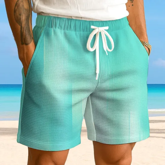 Outlet OUKU Men's Gradient Color Waffle Shorts Sweat Shorts Casual Shorts Mid Waist Fashion Casual Vacation Jogging Workout Elastic Drawstring Waist Shorts with Pockets Designer Clothing Apparel