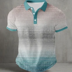 Sale OUKU Men's Gradient Geometic Polo Sports Polo Shirts Short Sleeve Polo Shirts Collared Shirts Casual Athleisure Buttons Summer Lake blue Blue Purple