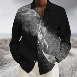 Sale OUKU Men's Gradient Geometric Pattern Shirt Button Up Shirt Long Sleeve Fashion Designer Casual Outdoor Casual Holiday Fall & Winter Turndown Print Button-Down Silver Yellow Red Blue Gold