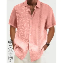 OUKU Men's Gradient Leaves Tropical Plants Shirt Summer Hawaiian Shirt Aloha Shirt Short Sleeves Shirt Turndown Tropical Fashion Streetwear Daily Hawaiian Holiday Pink Blue Purple S M L