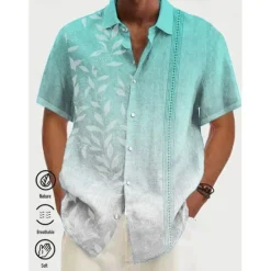 OUKU Men's Gradient Leaves Tropical Plants Shirt Summer Hawaiian Shirt Aloha Shirt Short Sleeves Shirt Turndown Tropical Fashion Streetwear Daily Hawaiian Holiday Pink Blue Purple S M L
