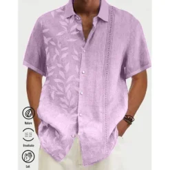 OUKU Men's Gradient Leaves Tropical Plants Shirt Summer Hawaiian Shirt Aloha Shirt Short Sleeves Shirt Turndown Tropical Fashion Streetwear Daily Hawaiian Holiday Pink Blue Purple S M L