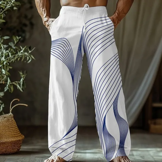 Sale OUKU Men's Gradient Lines / Waves Trousers Baggy Pants Casual Pants Mid Waist Classic Style Outdoor Vacation Side Pockets Elastic Waist Wide Leg Summer Spring 3D Print Pink Blue Purple