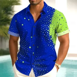 OUKU Men's Gradient Round Dots Shirt Summer Shirt Button Up Shirt Short Sleeve Fashion Casual Outdoor Vacation Dailywear Summer Spring Turndown 3D Print Collared Shirts Front One Pocket Dark Red Dark