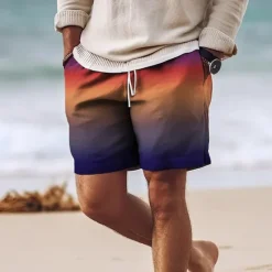 Discount OUKU Men's Gradient Swim Trunks Swim Shorts Board Shorts Mid Waist Hawaiian Casual Holiday Beach Drawstring with Mesh lining Elastic Waist Designer Clothing Apparel