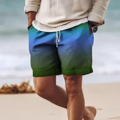 Discount OUKU Men's Gradient Swim Trunks Swim Shorts Board Shorts Mid Waist Hawaiian Casual Holiday Beach Drawstring with Mesh lining Elastic Waist Designer Clothing Apparel