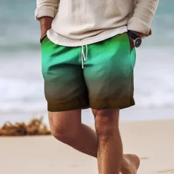Discount OUKU Men's Gradient Swim Trunks Swim Shorts Board Shorts Mid Waist Hawaiian Casual Holiday Beach Drawstring with Mesh lining Elastic Waist Designer Clothing Apparel
