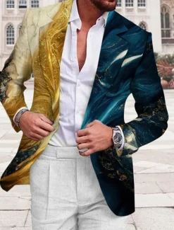 Online OUKU Men's Gradual Long Sleeve Turndown Fashion Streetwear Business Work Wear to work Going out Buttons Print Blue