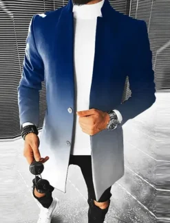 New OUKU Men's Gradual Winter Coat Overcoat Coat Warm Breathable Comfortable Fashion Streetwear Business Work Wear to work Going out Pocket Print Fall & Winter Turndown Long Sleeve Royal Blue Blue Ink Blue