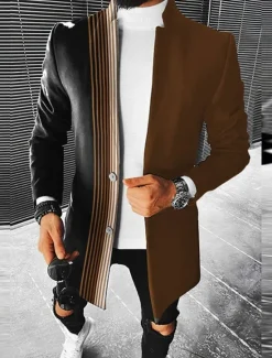 New OUKU Men's Gradual Winter Coat Overcoat Coat Warm Breathable Comfortable Fashion Streetwear Business Work Wear to work Going out Pocket Print Fall & Winter Turndown Long Sleeve Royal Blue Blue Ink Blue