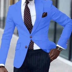 Outlet OUKU Men's Graduation Blazer Business Cocktail Party Wedding Party Fashion Casual Spring & Fall Polyester TR Plain Pocket Buttons Comfortable Single Breasted Blazer Royal Blue Blue Light Orange