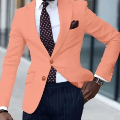 Outlet OUKU Men's Graduation Blazer Business Cocktail Party Wedding Party Fashion Casual Spring & Fall Polyester TR Plain Pocket Buttons Comfortable Single Breasted Blazer Royal Blue Blue Light Orange