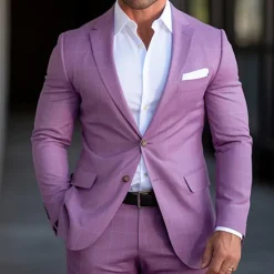 Outlet OUKU Men's Graduation Blazer Business Cocktail Party Wedding Party Fashion Casual Spring & Fall Polyester Plaid / Check Geometic Pocket Casual / Daily Single Breasted Two-button Blazer Purple