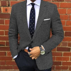 Online OUKU Men's Graduation Blazer Business Cocktail Party Wedding Party Fashion Casual Fall / Winter Polyester Plain Pocket Buttons Casual / Daily Single Breasted Blazer Black khaki Gray