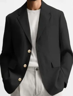 Clearance OUKU Men's Graduation Blazer Business Cocktail Party Wedding Party Fashion Casual Spring Autumn / Fall Linen Solid Color Pocket Buttons Comfortable Single Breasted Blazer Black Brown khaki Army Green