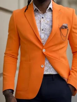 Best OUKU Men's Graduation Blazer Business Cocktail Party Wedding Party Fashion Casual Spring Fall Polyester Plain Pocket Buttons Comfortable Single Breasted Blazer Orange Light Blue