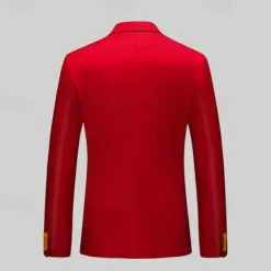 New OUKU Men's Graduation Blazer Business Cocktail Party Wedding Party Fashion Casual Spring & Fall Polyester Solid Color Pocket Buttons Comfortable Single Breasted Blazer Red