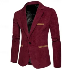 OUKU Men's Graduation Blazer Business Cocktail Party Wedding Party Fashion Casual Spring & Fall Corduroy Solid Color Pocket Buttons Comfortable Single Breasted Blazer Burgundy khaki