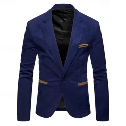 OUKU Men's Graduation Blazer Business Cocktail Party Wedding Party Fashion Casual Spring & Fall Corduroy Solid Color Pocket Buttons Comfortable Single Breasted Blazer Burgundy khaki