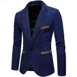 OUKU Men's Graduation Blazer Business Cocktail Party Wedding Party Fashion Casual Spring & Fall Corduroy Solid Color Pocket Buttons Comfortable Single Breasted Blazer Burgundy khaki