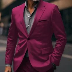 Hot OUKU Men's Graduation Blazer Business Formal Evening Wedding Party Fashion Casual Spring & Fall Polyester Plain Pocket Casual / Daily Single Breasted Blazer Dark Gray Black White Red