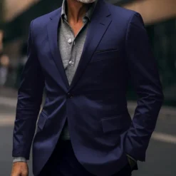 Hot OUKU Men's Graduation Blazer Business Formal Evening Wedding Party Fashion Casual Spring & Fall Polyester Plain Pocket Casual / Daily Single Breasted Blazer Dark Gray Black White Red