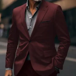 Hot OUKU Men's Graduation Blazer Business Formal Evening Wedding Party Fashion Casual Spring & Fall Polyester Plain Pocket Casual / Daily Single Breasted Blazer Dark Gray Black White Red