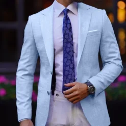 OUKU Men's Graduation Blazer Business Cocktail Party Wedding Party Fashion Casual Spring & Fall Polyester Solid Color Pocket Buttons Comfortable Single Breasted Blazer Coffee Light Blue Gray