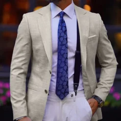 OUKU Men's Graduation Blazer Business Cocktail Party Wedding Party Fashion Casual Spring & Fall Polyester Solid Color Pocket Buttons Comfortable Single Breasted Blazer Coffee Light Blue Gray
