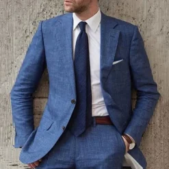Best OUKU Men's Graduation Blazer Business Cocktail Party Wedding Party Without Dress Pants Fashion Casual Spring & Fall Polyester Plain Pocket Buttons Comfortable Single Breasted Blazer Blue