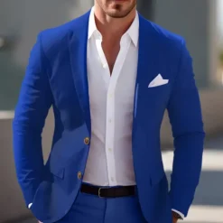 Online OUKU Men's Graduation Blazer Business Cocktail Party Wedding Party Fashion Casual Spring & Fall Polyester Solid Color Pocket Buttons Comfortable Single Breasted Blazer Light Pink Yellow Pink Royal Blue