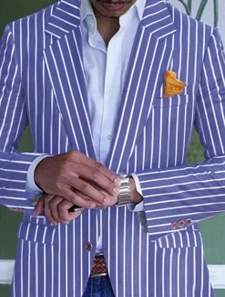 Best OUKU Men's Graduation Blazer Formal Evening Wedding Party Birthday Party Fashion Casual Spring & Fall 95% Polyester 5% Spandex Stripes Pocket Casual / Daily Single Breasted Blazer Pink Blue Orange Green