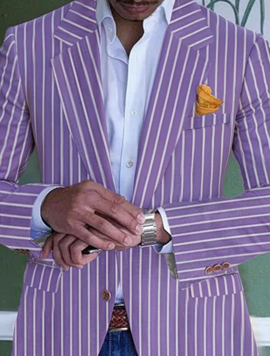 Best OUKU Men's Graduation Blazer Formal Evening Wedding Party Birthday Party Fashion Casual Spring & Fall 95% Polyester 5% Spandex Stripes Pocket Casual / Daily Single Breasted Blazer Pink Blue Orange Green