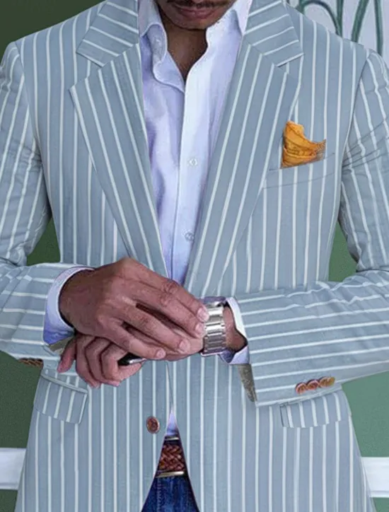 Best OUKU Men's Graduation Blazer Formal Evening Wedding Party Birthday Party Fashion Casual Spring & Fall 95% Polyester 5% Spandex Stripes Pocket Casual / Daily Single Breasted Blazer Pink Blue Orange Green