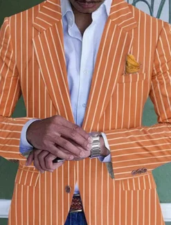 Best OUKU Men's Graduation Blazer Formal Evening Wedding Party Birthday Party Fashion Casual Spring & Fall 95% Polyester 5% Spandex Stripes Pocket Casual / Daily Single Breasted Blazer Pink Blue Orange Green