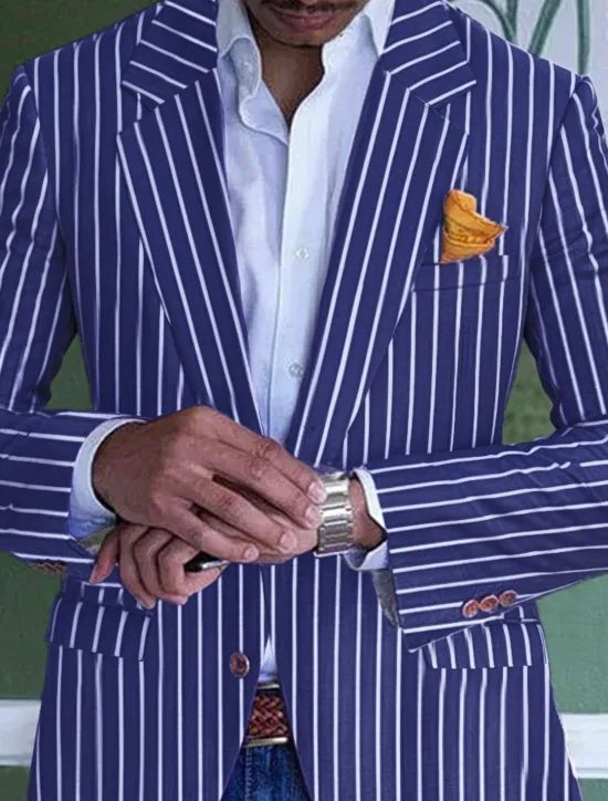 Best OUKU Men's Graduation Blazer Formal Evening Wedding Party Birthday Party Fashion Casual Spring & Fall 95% Polyester 5% Spandex Stripes Pocket Casual / Daily Single Breasted Blazer Pink Blue Orange Green