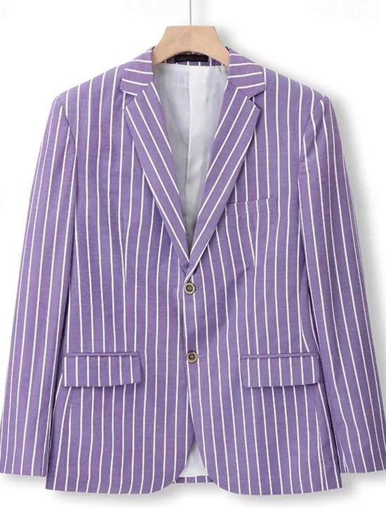Best OUKU Men's Graduation Blazer Formal Evening Wedding Party Birthday Party Fashion Casual Spring & Fall 95% Polyester 5% Spandex Stripes Pocket Casual / Daily Single Breasted Blazer Pink Blue Orange Green