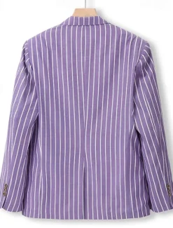 Best OUKU Men's Graduation Blazer Formal Evening Wedding Party Birthday Party Fashion Casual Spring & Fall 95% Polyester 5% Spandex Stripes Pocket Casual / Daily Single Breasted Blazer Pink Blue Orange Green